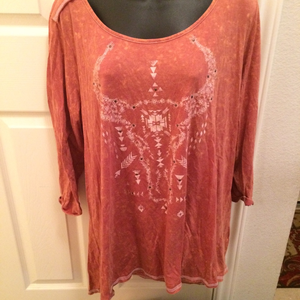 COPY - Maurice's - 3/4 sleeve burnt orange cow horns top